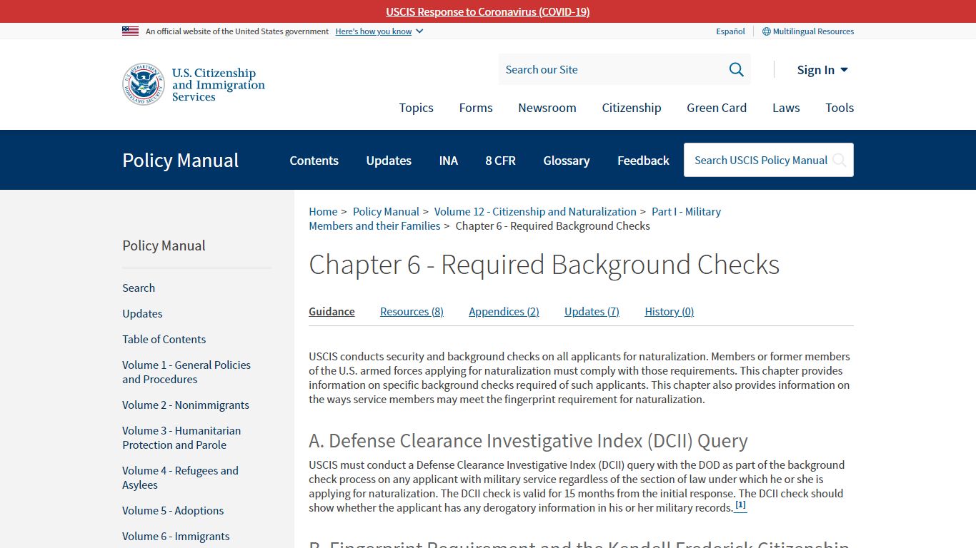 Chapter 6 - Required Background Checks | USCIS